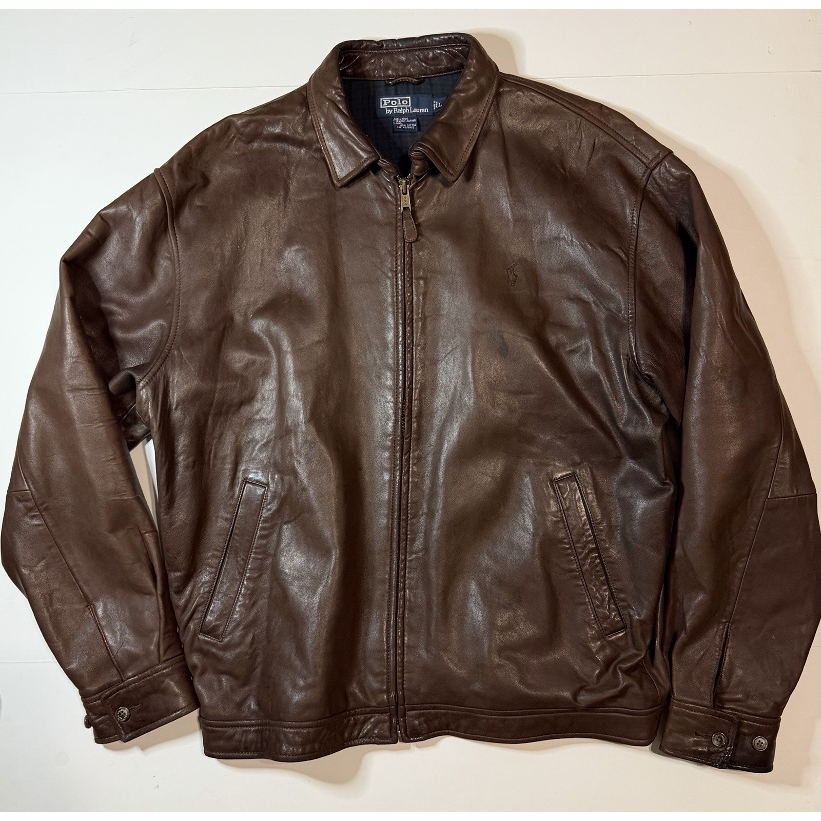 Vtg Polo Ralph Lauren Leather Bomber Jacket Lined Full Zip Butter Soft Sz Large